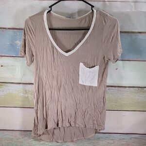 Charlotte Russe Tan and Cream Short Sleeve Tee